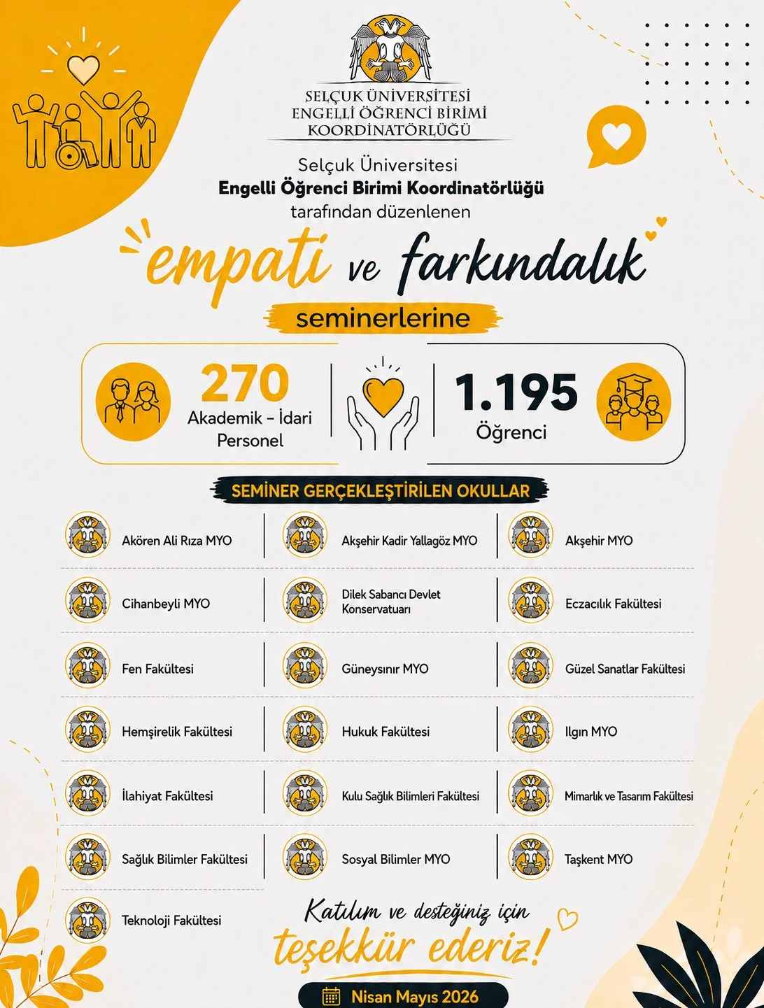 Fakültemiz Öğretim Elemanları Üniversitemiz Genelinde Özel Eğitim Farkındalık ve Empati Seminerleri Gerçekleştirdi